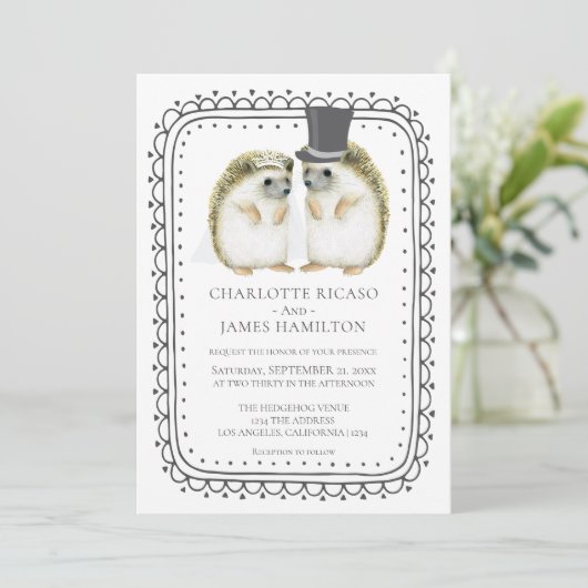 Egel Couple Cute Wedding Personalized Kaart (Staand voorkant)