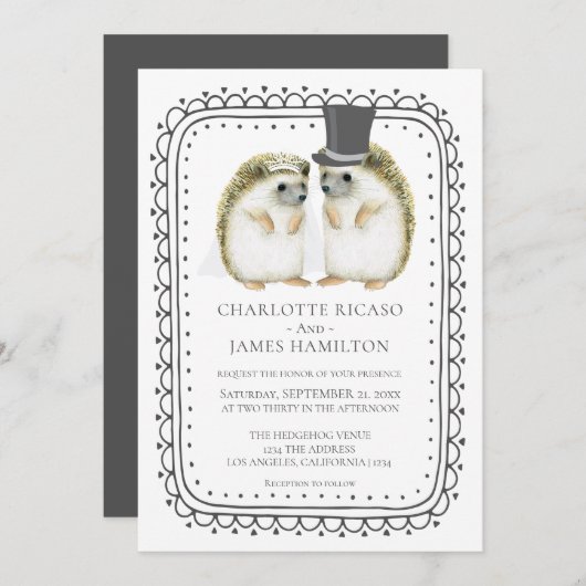 Egel Couple Cute Wedding Personalized Kaart (Voorkant / Achterkant)