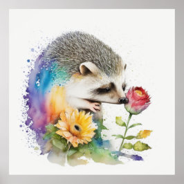Egel die een rode roos ruikt poster