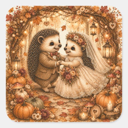 Egel Eerste Dans Herfst Bruiloft Vierkante Sticker (Voorkant)