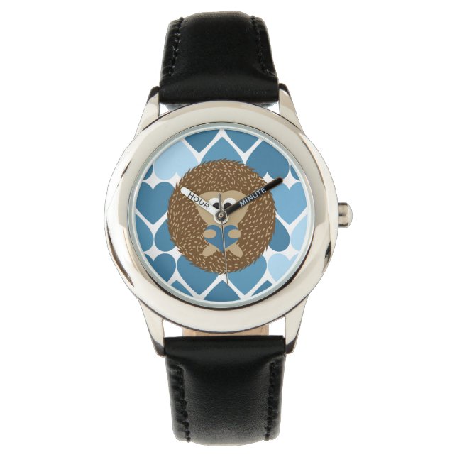 Egel en blauwe harten horloge (Voorkant)