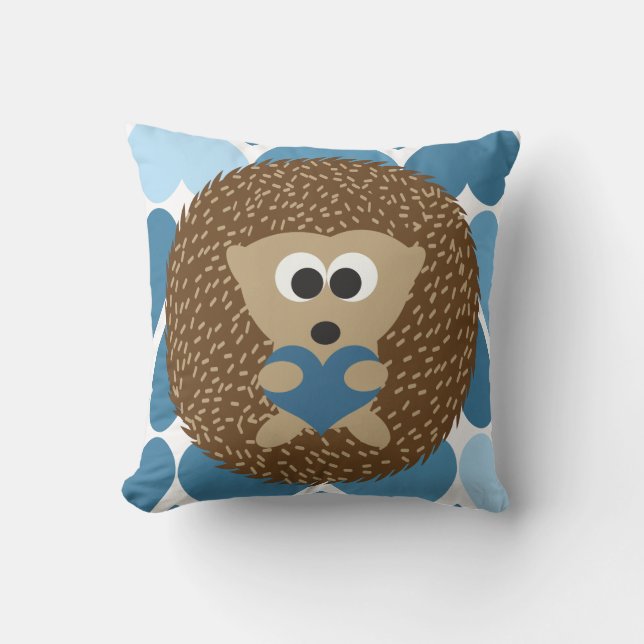 Egel en blauwe harten kussen (Voorkant)