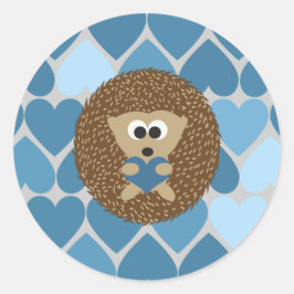 Egel en blauwe harten ronde sticker