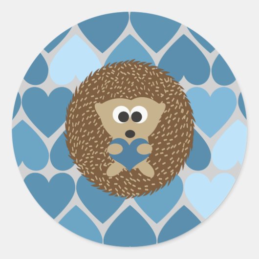 Egel en blauwe harten ronde sticker (Voorkant)