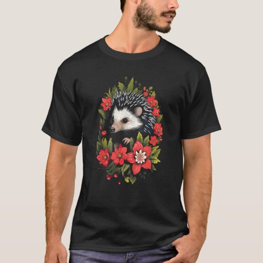 Egel en bloemen grafisch t-shirt (Voorkant)