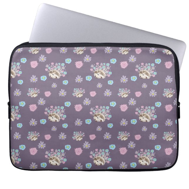 Egel en bloemen patroon laptop sleeve (Voorkant)
