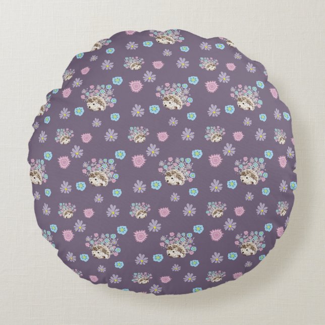 Egel en bloemen patroon rond kussen (Voorkant)