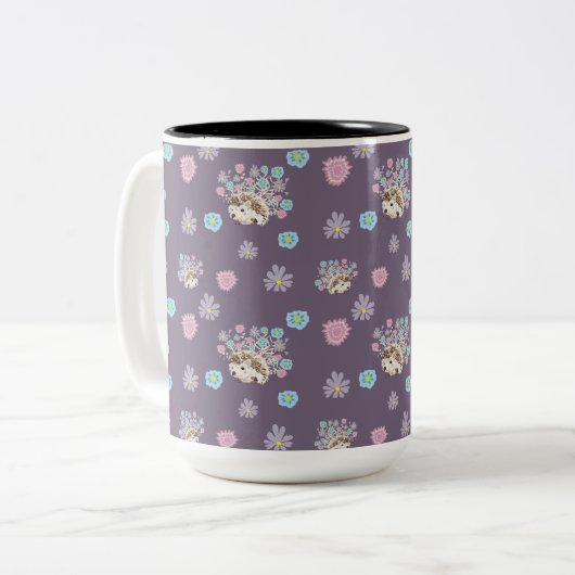 Egel en bloemen patroon tweekleurige koffiemok (Voorkant links)