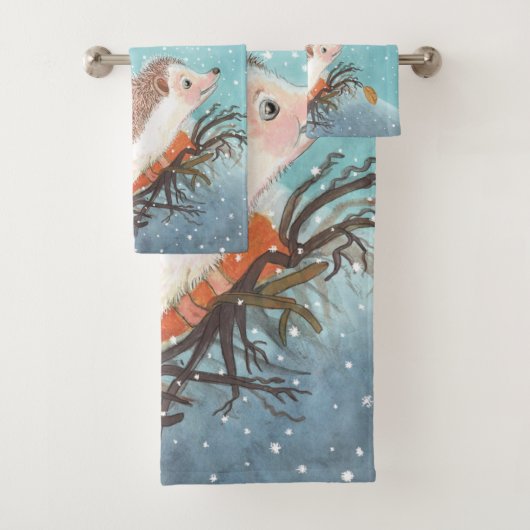 Egel en eerste sneeuwvlokken bad handdoek (Insitu)