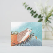 Egel en eerste sneeuwvlokken briefkaart (Staand voorkant)