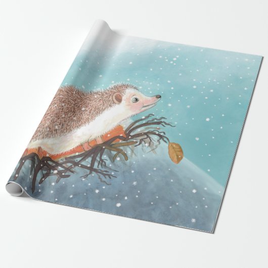 Egel en eerste sneeuwvlokken cadeaupapier (Uitgerold)
