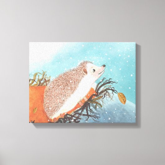 Egel en eerste sneeuwvlokken canvas afdruk (Voorkant)