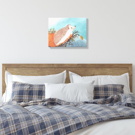 Egel en eerste sneeuwvlokken canvas afdruk (Insitu (Slaapkamer))