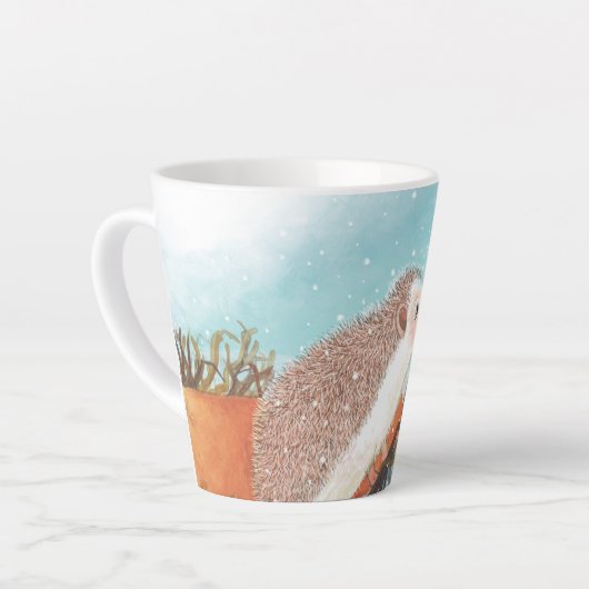 Egel en eerste sneeuwvlokken latte mok (Linkerhoek)