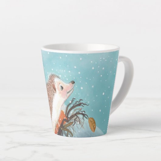 Egel en eerste sneeuwvlokken latte mok (Rechterhoek)