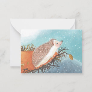 Egel en eerste sneeuwvlokken   notitiekaartje