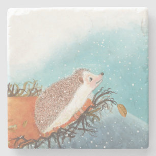 Egel en eerste sneeuwvlokken stenen onderzetter