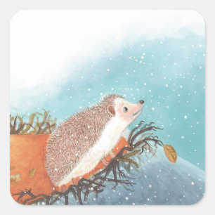 Egel en eerste sneeuwvlokken vierkante sticker