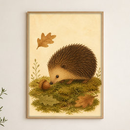 Egel en Eikel Aquarel Whimsical Poster