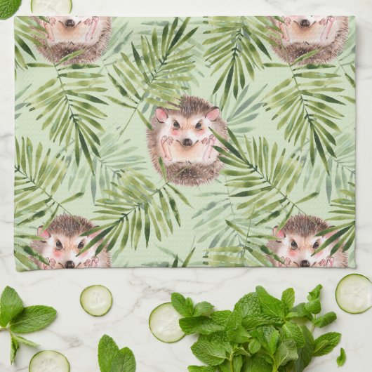 Egel en groene bladeren theedoek (Gevouwen)