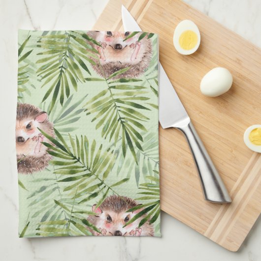 Egel en groene bladeren theedoek (Quarter Fold)