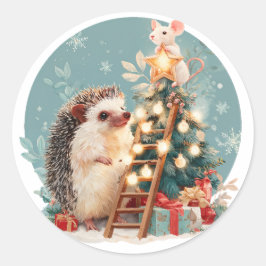 Egel en muis versieren kerstboom ronde sticker