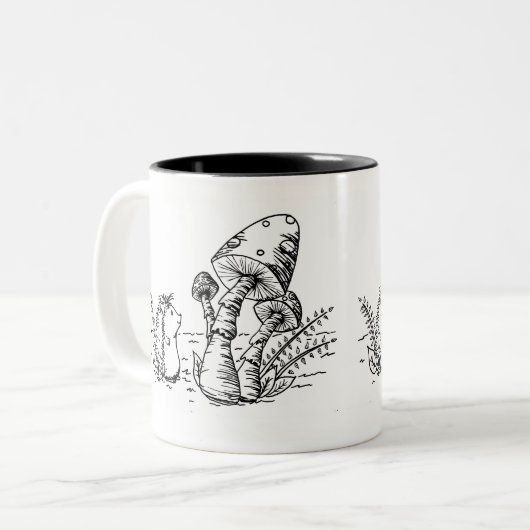 Egel en paddenstoel KunstMok Tweekleurige Koffiemok (Voorkant links)