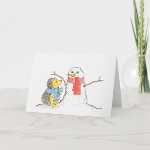 Egel en sneeuwman feestdagen kaart