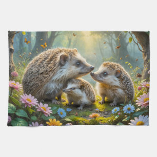 Egel familie keukenhanddoek