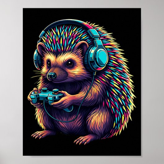 Egel Gaming Dier Videogames Grappige Egel Poster (Voorkant)