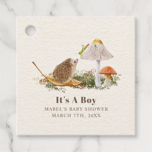 Egel Grasshopper Mushroom Woodland Baby shower Bedankjes Labels (Voorkant)