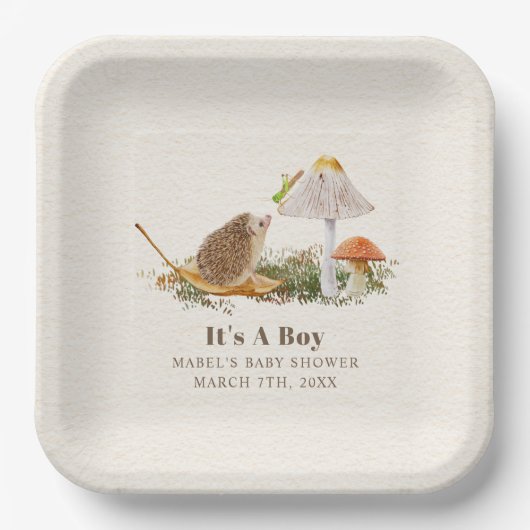 Egel Grasshopper Mushroom Woodland Baby shower Papieren Bordje (Voorkant)