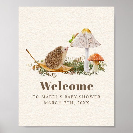 Egel Grasshopper Mushroom Woodland Baby shower Poster (Voorkant)