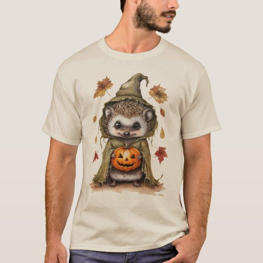 Egel Halloween Herfst | Schattigee pompoen & herfs T-shirt (Voorkant)