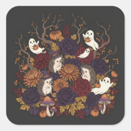 egel halloween spookt door het bos vierkante sticker