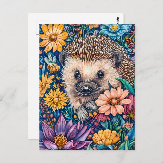 Egel in bloeiend bloembed briefkaart (Voorkant / Achterkant)