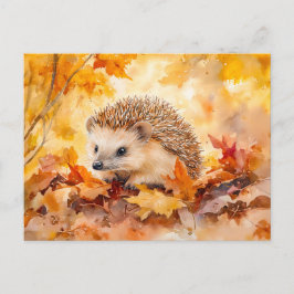Egel in de herfst laat waterverf schilderen briefkaart