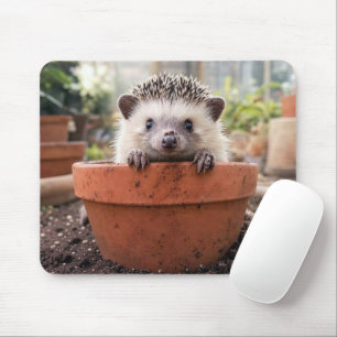 Egel in een Aarden Bloempot Muismat