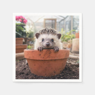 Egel in een Aarden Bloempot Servet