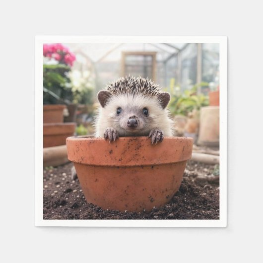 Egel in een Aarden Bloempot Servet (Voorkant)