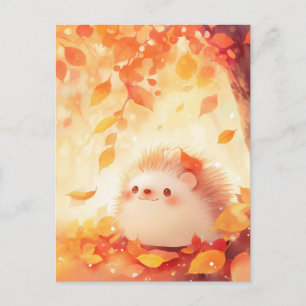 Egel in gloeiend herfstbos met oranje blad briefkaart