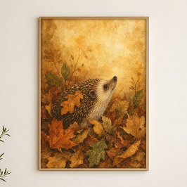 Egel in herfstbladeren Aquarel Poster