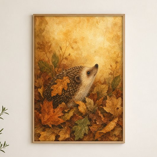 Egel in herfstbladeren Aquarel Poster