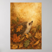 Egel in herfstbladeren Aquarel Poster (Voorkant)