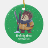 Egel Kerstmis Snowy Winter Holiday Keramisch Ornament (Voorkant)