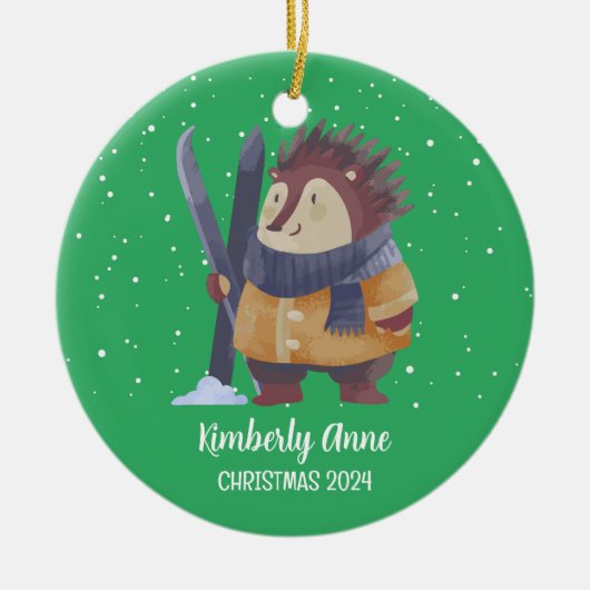 Egel Kerstmis Snowy Winter Holiday Keramisch Ornament (Voorkant)