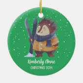 Egel Kerstmis Snowy Winter Holiday Keramisch Ornament (Achterkant)