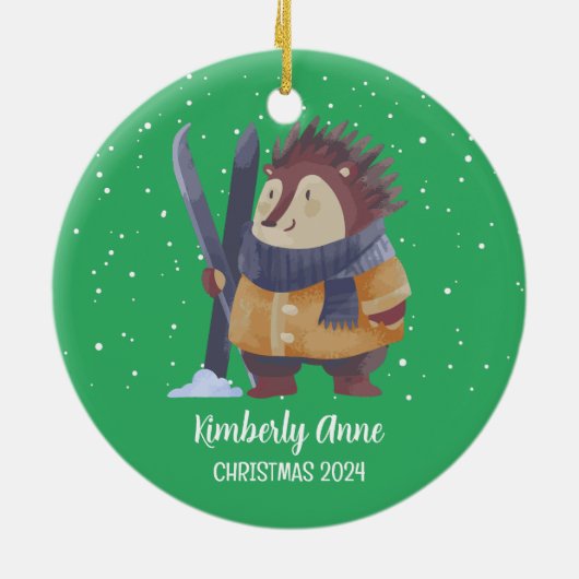 Egel Kerstmis Snowy Winter Holiday Keramisch Ornament (Achterkant)