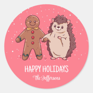 Egel Kerstmis Snowy Winter Holiday Ronde Sticker