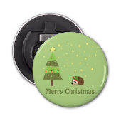 Egel-kerstscène Button Flesopener (Voorkant)